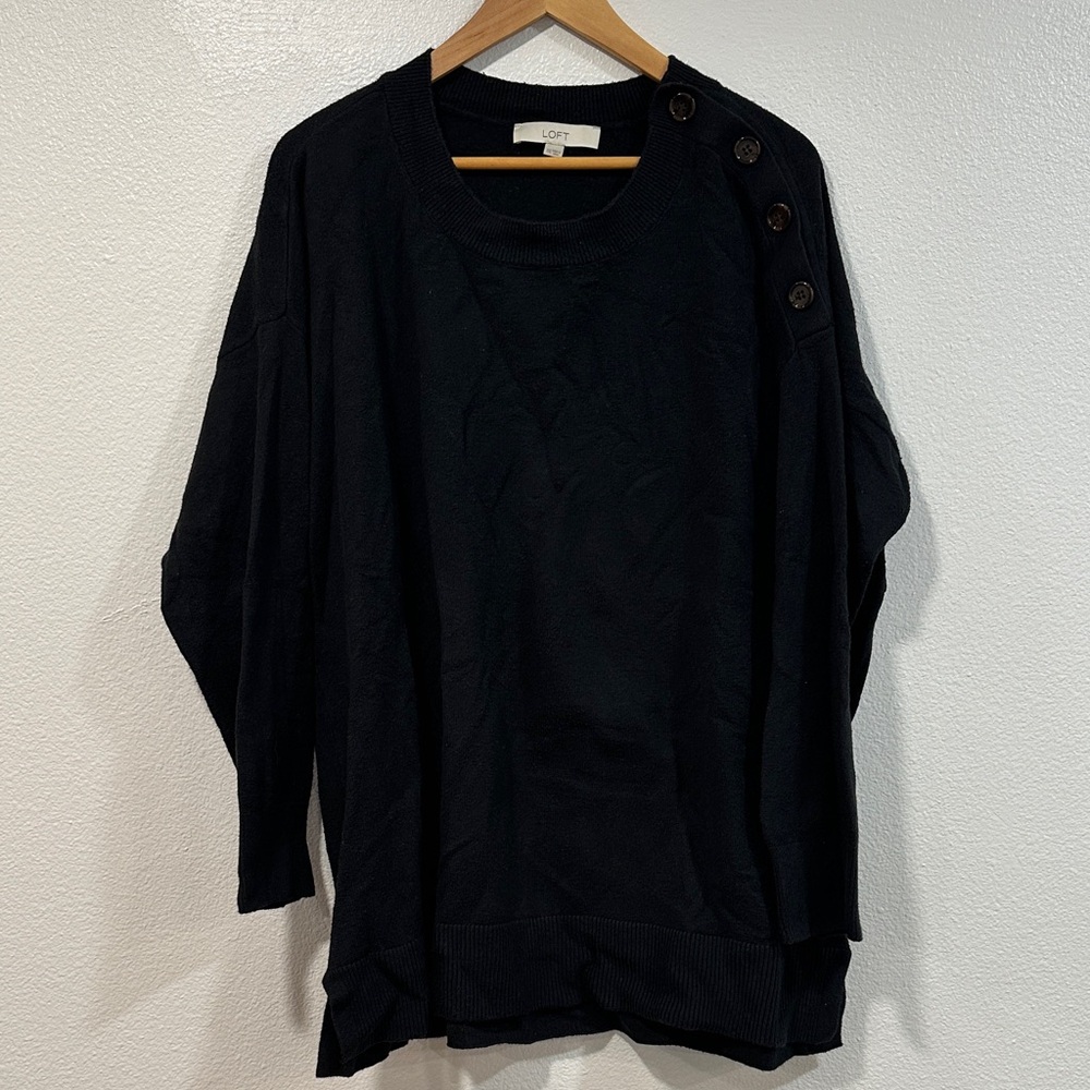 LOFT Black Button-Shoulder Sweater